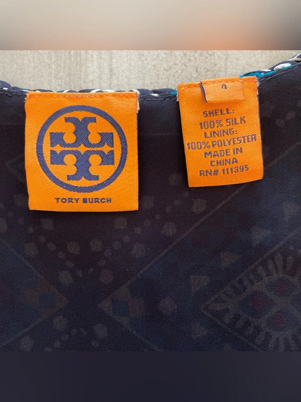 Tory Burch SZ 4 Camilla Dasha Geometric Print Silk Sleeveless Dress Ruffle Hem